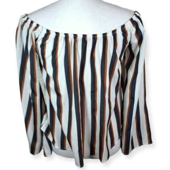 RUE 21 NAVY, COPPER, & WHITE OFF-THE-SHOULDER BLOUSE SZ.M EUC. - Picture 3 of 5